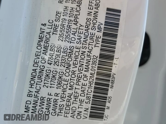 2021 Acura RDX Technology with VIN 5J8TC1H52ML013932, listed as a Copart auction lot 45125215 with 35,703 mi miles and Salvage title. Bid and sale history available at DreamBid. Image 14.