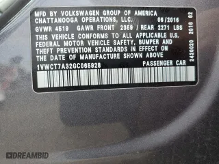 2016 Volkswagen Passat 1.8T SEL with VIN 1VWCT7A32GC065928, listed as a Copart auction lot 69158054 with 133,715 mi miles and Salvage Title. Bid and sale history available at carsss.com. Image 15.
