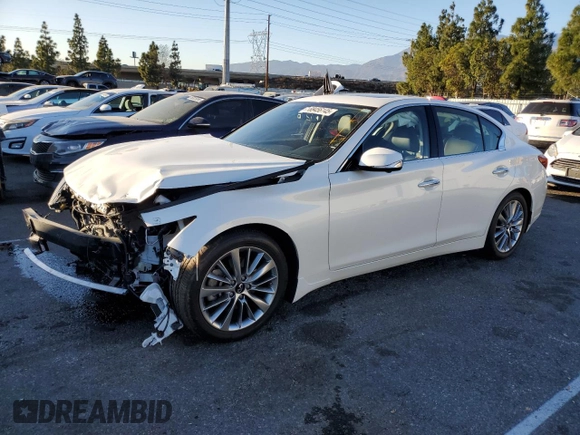 2023 Infiniti Q50 Luxe with VIN JN1EV7BP5PM510392, listed as a Copart auction lot 88456145 with 12,678 mi miles and Salvage Title. Bid and sale history available at DreamBid. Image 1.