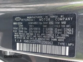 2024 Hyundai Tucson SEL Convenience with VIN KM8JCCD17RU206563, listed as a IAAI auction lot 41750033 with 4,053 mi miles and . Bid and sale history available at carsss.com. Image 9.