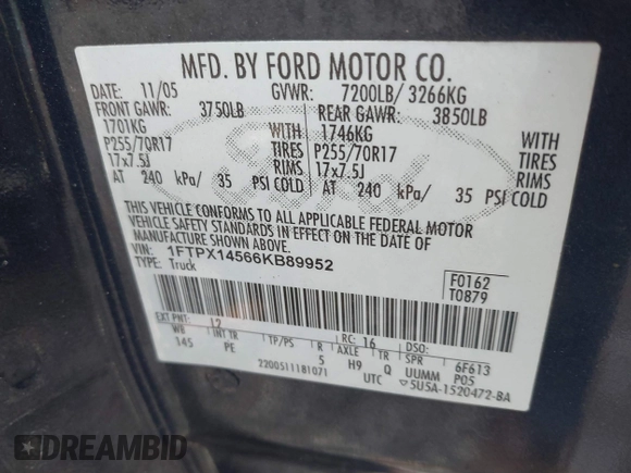 2006 Ford F-150 XLT with VIN 1FTPX14566KB89952, listed as a IAAI auction lot 41794251 with 111,308 mi miles. Bid and sale history available at carsss.com. Image 9.