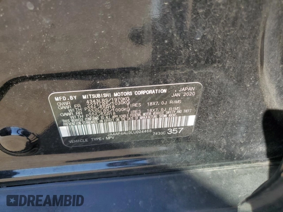 2020 Mitsubishi Outlander Sport SE 2.0 with VIN JA4AP4AU3LU024468, listed as a Copart auction lot 48403665 with 70,477 mi miles and Salvage Title. Bid and sale history available at carsss.com. Image 14.