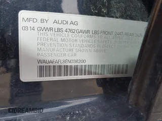 2014 Audi A4 Premium with VIN WAUAFAFL8EN036200, listed as a IAAI auction lot 41644783 with 194,626 mi miles. Bid and sale history available at carsss.com. Image 9.