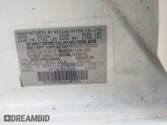 2016 Nissan Versa S с VIN 3N1CN7AP6GL889406, выставлен на аукционе IAAI как лот 42557518 с пробегом 129 206 миль миль и . История ставок и продаж доступна на DreamBid. Изображение 9.