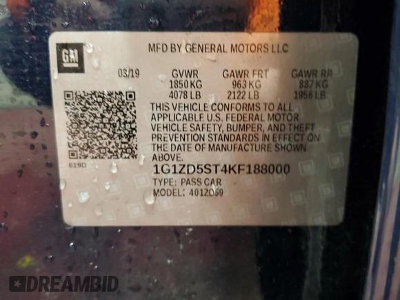 2019 Chevrolet Malibu LT with VIN 1G1ZD5ST4KF188000, listed as a Copart auction lot 51303215 with 72,959 mi miles and Salvage Title. Bid and sale history available at DreamBid. Image 13.