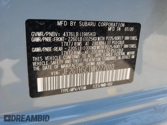 2021 Subaru Crosstrek Special Sports with VIN JF2GTHSC1MH227010, listed as a Copart auction lot 61310755 with 37,853 mi miles and Salvage title. Bid and sale history available at DreamBid. Image 13.