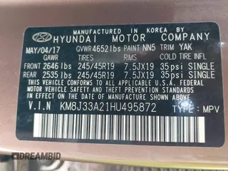 2017 Hyundai Tucson Value z VIN KM8J33A21HU495872, wystawiony jako IAAI lot #42235210 z przebiegiem 158 185 mil mil oraz . Historia ofert i sprzedaży dostępna na DreamBid. Obrazek 9.