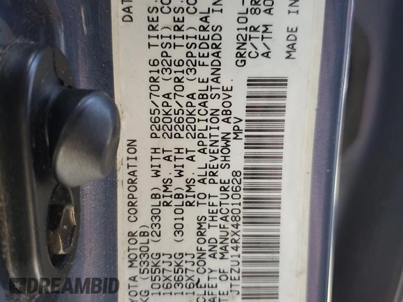 2004 Toyota 4Runner SR5 с VIN JTEZU14RX48010628, выставлен на аукционе Copart как лот 60250795 с пробегом 346 581 миль миль и Списание • Salvage title. История ставок и продаж доступна на DreamBid. Изображение 13.