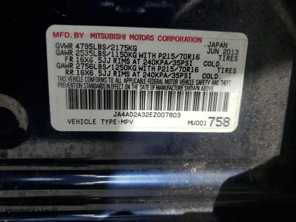 2014 Mitsubishi Outlander ES with VIN JA4AD2A32EZ007803, listed as a Copart auction lot 47104045 with 140,385 mi miles and Salvage Title. Bid and sale history available at carsss.com. Image 13.