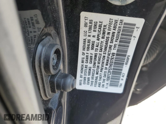2017 Honda Civic Sedan LX with VIN 19XFC2F57HE079749, listed as a Copart auction lot 51920775 with 114,431 mi miles and Salvage Title. Bid and sale history available at carsss.com. Image 12.