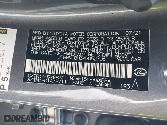 2021 Lexus UX 250h F Sport z VIN JTHR9JBH3M2052706, wystawiony jako IAAI lot #42321784 z przebiegiem 23 290 mil mil oraz . Historia ofert i sprzedaży dostępna na DreamBid. Obrazek 9.