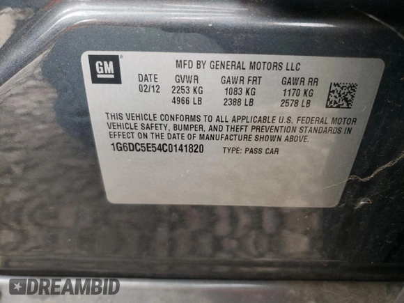 2012 Cadillac CTS with VIN 1G6DC5E54C0141820, listed as a Copart auction lot 50309875 with 103,081 mi miles and Salvage Title. Bid and sale history available at DreamBid. Image 12.