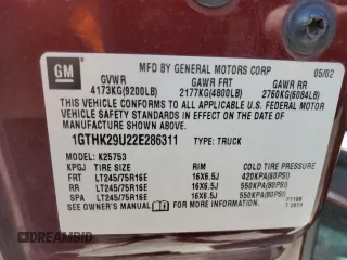 2002 GMC Sierra 2500HD SLE z VIN 1GTHK29U22E286311, wystawiony jako Copart lot #57425845 z przebiegiem Nie podano mil oraz Szkoda całkowita • Salvage title. Historia ofert i sprzedaży dostępna na DreamBid. Obrazek 12.