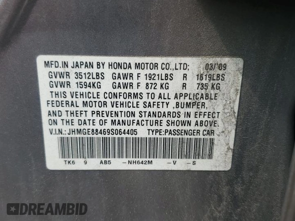 2009 Honda Fit Sport with VIN JHMGE88469S064405, listed as a Copart auction lot 61413745 with 179,497 mi miles and Salvage title. Bid and sale history available at DreamBid. Image 12.