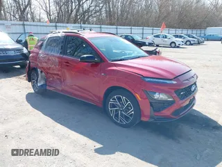 2022 Hyundai Kona N Line z VIN KM8K33A38NU918763, wystawiony jako IAAI lot #42067241 z przebiegiem 45 189 mil mil oraz . Historia ofert i sprzedaży dostępna na DreamBid. Obrazek 1.