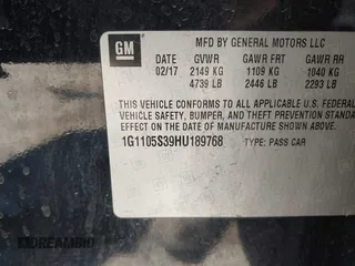 2017 Chevrolet Impala LT with VIN 1G1105S39HU189768, listed as a IAAI auction lot 41762234 with 165,927 mi miles and . Bid and sale history available at DreamBid. Image 9.