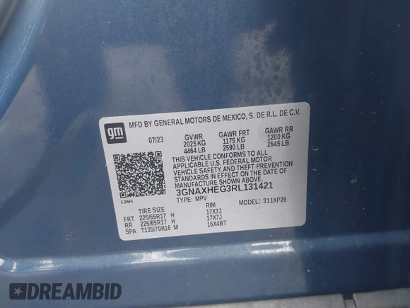 2024 Chevrolet Equinox LS with VIN 3GNAXHEG3RL131421, listed as a IAAI auction lot 42172592 with 48,651 mi miles and . Bid and sale history available at DreamBid. Image 9.