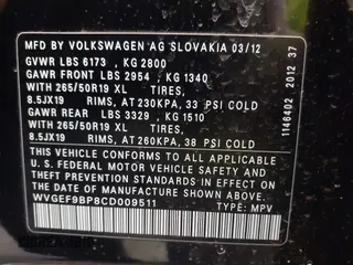 2012 Volkswagen Touareg Sport with VIN WVGEF9BP8CD009511, listed as a IAAI auction lot 41457989 with 87,325 mi miles and . Bid and sale history available at DreamBid. Image 9.
