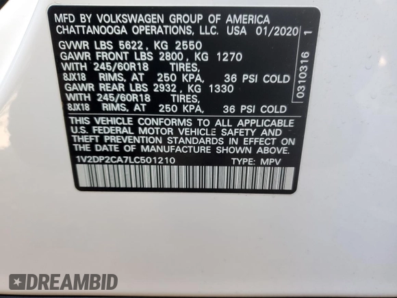 2020 Volkswagen Atlas SE with VIN 1V2DP2CA7LC501210, listed as a Copart auction lot 86992324 with 80,537 mi miles and Salvage title. Bid and sale history available at DreamBid. Image 13.