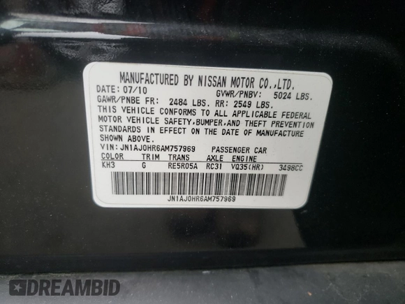 2010 Infiniti EX Journey with VIN JN1AJ0HR6AM757969, listed as a Copart auction lot 73032864 with 122,369 mi miles and Salvage Title. Bid and sale history available at DreamBid. Image 13.