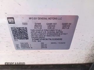 2022 Chevrolet Traverse LT with VIN 1GNEVHKW7NJ155600, listed as a IAAI auction lot 42793694 with 78,927 mi miles and . Bid and sale history available at DreamBid. Image 19.