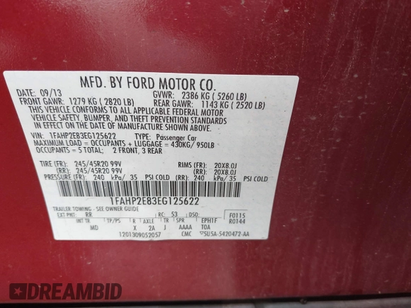 2014 Ford Taurus SEL z VIN 1FAHP2E83EG125622, wystawiony jako IAAI lot #42204238 z przebiegiem 134 032 mil mil oraz . Historia ofert i sprzedaży dostępna na DreamBid. Obrazek 9.