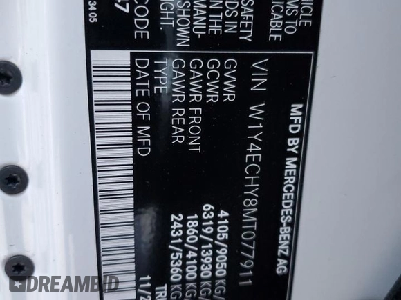 2021 Mercedes-Benz Sprinter Cargo with VIN W1Y4ECHY8MT077911, listed as a Copart auction lot 82195923 with Not Provided miles and . Bid and sale history available at carsss.com. Image 13.