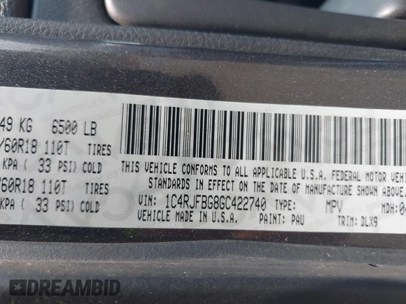 2016 Jeep Grand Cherokee Limited with VIN 1C4RJFBG8GC422740, listed as a IAAI auction lot 42365174 with 95,013 mi miles and . Bid and sale history available at DreamBid. Image 9.