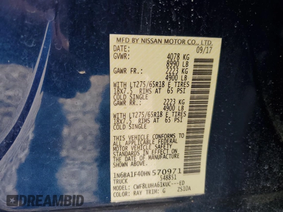 2017 Nissan Titan XD SV with VIN 1N6BA1F40HN570971, listed as a Copart auction lot 81420364 with 134,494 mi miles and Clean Title. Bid and sale history available at carsss.com. Image 12.