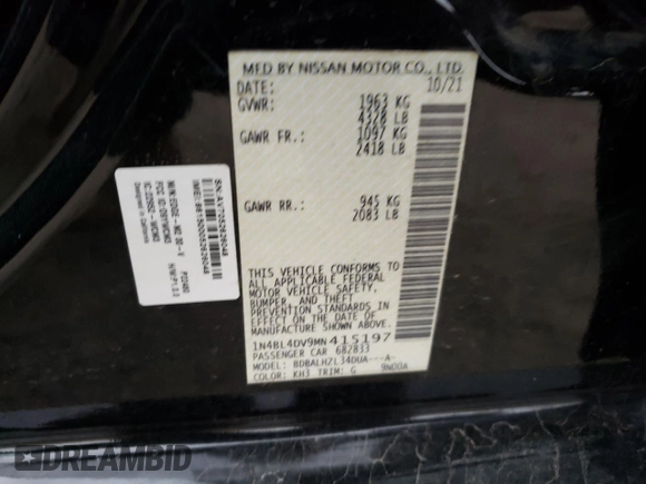 2021 Nissan Altima 2.5 SV with VIN 1N4BL4DV9MN415197, listed as a Copart auction lot 88233095 with 74,507 mi miles and Non Repairable. Bid and sale history available at carsss.com. Image 14.