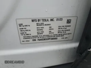 2023 Tesla Model X with VIN 7SAXCBE53PF380665, listed as a Copart auction lot 50799755 with Not Provided miles and Salvage Title. Bid and sale history available at DreamBid. Image 13.
