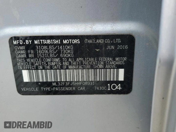 2017 Mitsubishi Mirage ES z VIN ML32F3FJ5HHF08931, wystawiony jako Copart lot #58854815 z przebiegiem 97 886 mil mil oraz Czysty tytuł • Clean title. Historia ofert i sprzedaży dostępna na DreamBid. Obrazek 12.