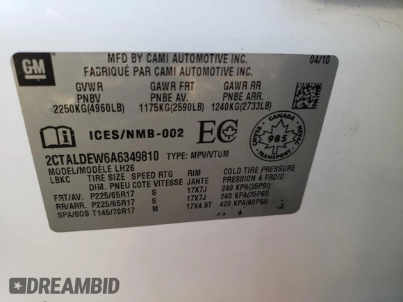 2010 GMC Terrain SLE-2 с VIN 2CTALDEW6A6349810, выставлен на аукционе Copart как лот 71485193 с пробегом 157 871 миль миль и Списание • Salvage title. История ставок и продаж доступна на DreamBid. Изображение 12.