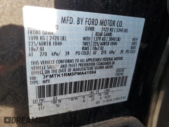 2023 Ford Mustang Mach-E Select with VIN 3FMTK1RM5PMA41584, listed as a Copart auction lot 42354865 with 52,218 mi miles and Salvage Title. Bid and sale history available at DreamBid. Image 16.