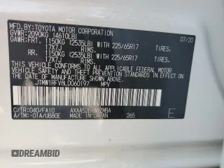 2020 Toyota RAV4 XLE with VIN JTMW1RFV8LD060197, listed as a Copart auction lot 61223725 with 33,135 mi miles and Salvage title. Bid and sale history available at DreamBid. Image 12.