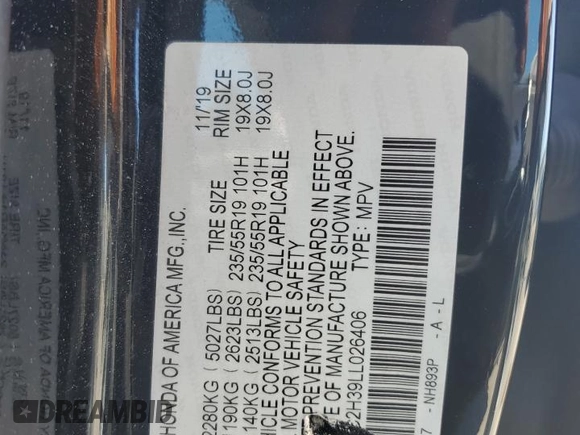 2020 Acura RDX with VIN 5J8TC2H39LL026406, listed as a Copart auction lot 54320475 with 62,599 mi miles and Salvage title. Bid and sale history available at DreamBid. Image 14.