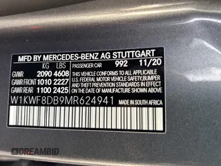 2021 Mercedes-Benz C 300 with VIN W1KWF8DB9MR624941, listed as a Copart auction lot 49182165 with 36,655 mi miles and Clean Title. Bid and sale history available at carsss.com. Image 10.