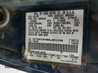 1992 Ford F-150 with VIN 1FTEF14Y8NLA91146, listed as a Copart auction lot 51786905 with Not Provided miles and Salvage Title. Bid and sale history available at DreamBid. Image 12.
