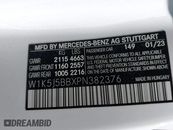 2023 Mercedes-Benz CLA 35 AMG z VIN W1K5J5BBXPN382376, wystawiony jako IAAI lot #41681927 z przebiegiem 21 630 mil mil oraz . Historia ofert i sprzedaży dostępna na DreamBid. Obrazek 9.