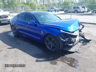 2019 Genesis G70 2.0T Advanced with VIN KMTG44LA7KU034142, listed as a IAAI auction lot 41935432 with 47,908 mi miles. Bid and sale history available at carsss.com. Image 1.