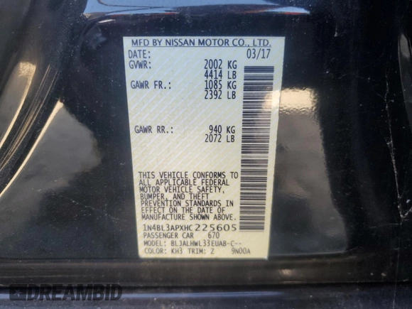 2017 Nissan Altima SL with VIN 1N4BL3APXHC225605, listed as a Copart auction lot 73505984 with 155,538 mi miles and Salvage title. Bid and sale history available at DreamBid. Image 12.