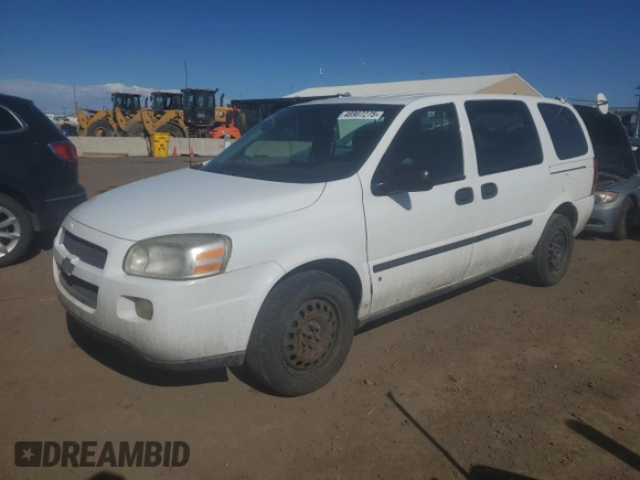 2008 Chevrolet Uplander LS Fleet z VIN 1GBDV13W98D119506, wystawiony jako Copart lot #46907275 z przebiegiem 89 816 mil mil oraz Czysty tytuł • Clean title. Historia ofert i sprzedaży dostępna na DreamBid. Obrazek 1.