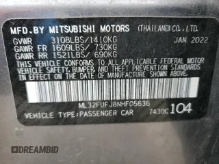 2022 Mitsubishi Mirage ES z VIN ML32FUFJ8NHF05636, wystawiony jako Copart lot #49816995 z przebiegiem 19 133 mil mil oraz Szkoda całkowita • Salvage title. Historia ofert i sprzedaży dostępna na DreamBid. Obrazek 12.