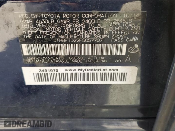 2015 Lexus IS 250 with VIN JTHBF1D22F5057707, listed as a Copart auction lot 51366245 with 145,968 mi miles and Salvage Title. Bid and sale history available at carsss.com. Image 13.
