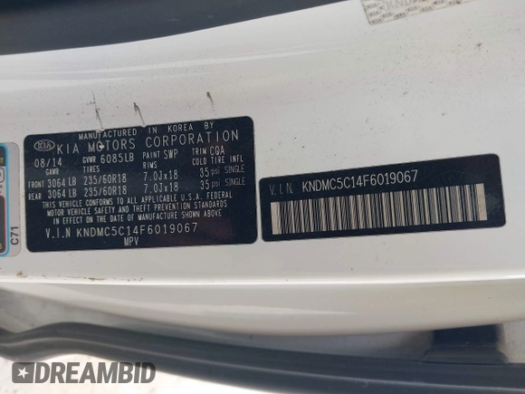 2015 Kia Sedona EX with VIN KNDMC5C14F6019067, listed as a IAAI auction lot 42045357 with 149,736 mi miles. Bid and sale history available at carsss.com. Image 9.