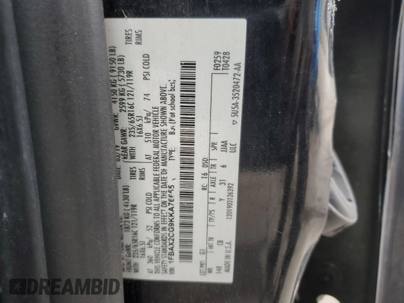 2019 Ford Transit Passenger XL with VIN 1FBAX2CG9KKA76655, listed as a Copart auction lot 87742455 with 144,499 mi miles and Clean Title. Bid and sale history available at carsss.com. Image 14.