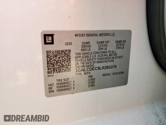 2020 Chevrolet Tahoe Commercial z VIN 1GNLCDEC9LR265375, wystawiony jako Copart lot #62671275 z przebiegiem 236 022 mil mil oraz Czysty tytuł • Clean title. Historia ofert i sprzedaży dostępna na DreamBid. Obrazek 13.