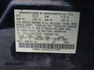 2007 Nissan Altima 2.5 with VIN 1N4AL21E47C217597, listed as a IAAI auction lot 41862644 with 1 mi miles. Bid and sale history available at carsss.com. Image 9.