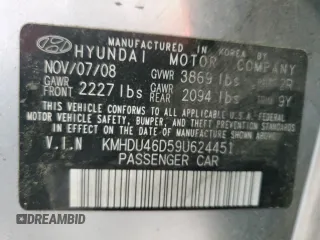 2009 Hyundai Elantra GLS z VIN KMHDU46D59U624451, wystawiony jako Copart lot #54447015 z przebiegiem 125 320 mil mil oraz Szkoda całkowita • Salvage title. Historia ofert i sprzedaży dostępna na DreamBid. Obrazek 12.