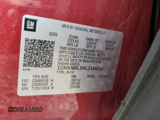 2020 GMC Acadia SLE z VIN 1GKKNRLSXLZ194214, wystawiony jako Copart lot #57032525 z przebiegiem 50 390 mil mil oraz Szkoda całkowita • Salvage title. Historia ofert i sprzedaży dostępna na DreamBid. Obrazek 14.